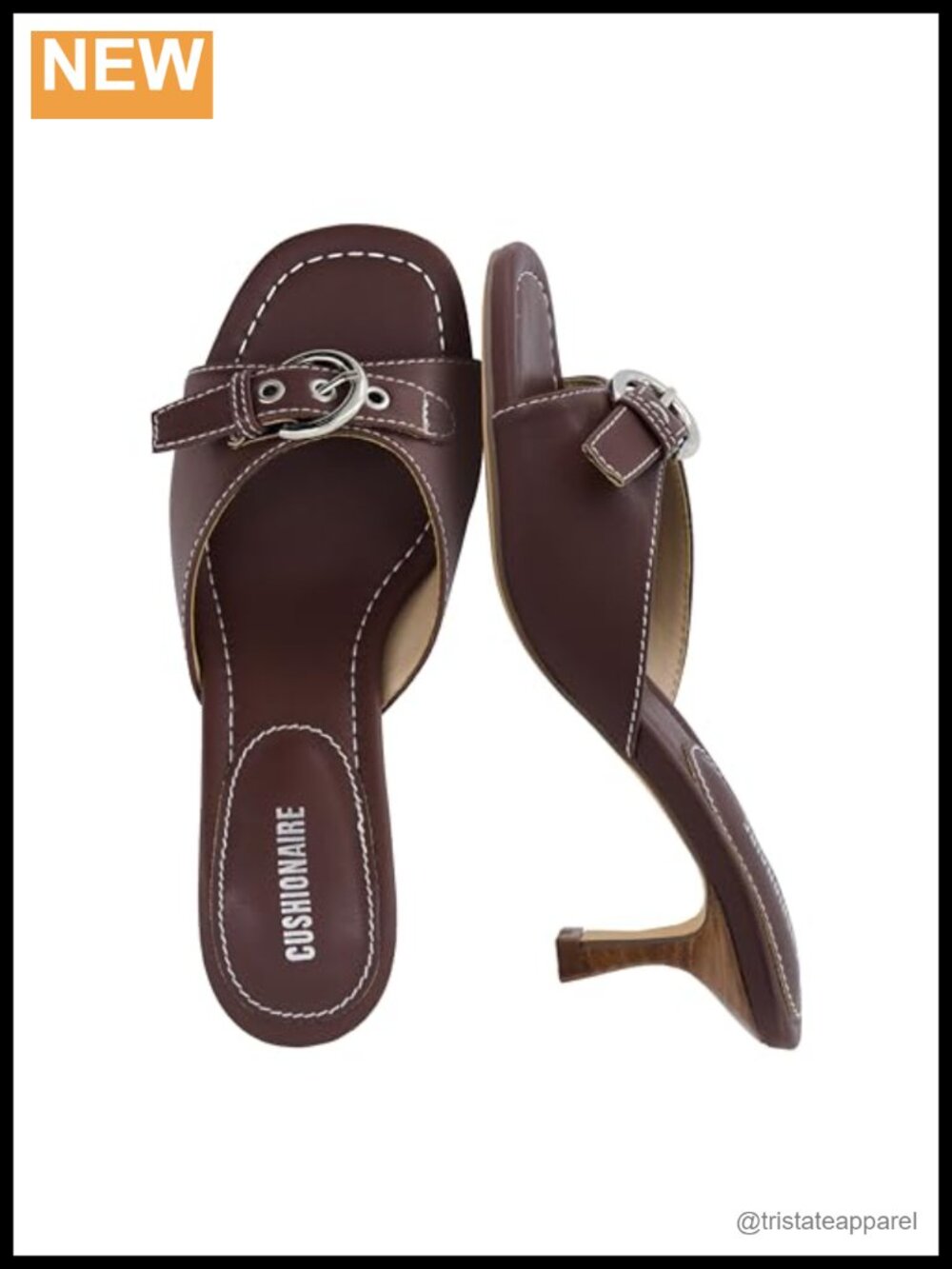 CUSHIONAIRE Belle Kitten Heel Mules with Buckle Accent – Faux Leather Dressy